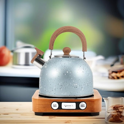 Hemoton Stovetop Tea Kettle Stainless Steel Whistling Teapot Water Kettle Stove Coffee Kettle with Ergonomic Handle for Boiling Water 2L Blue