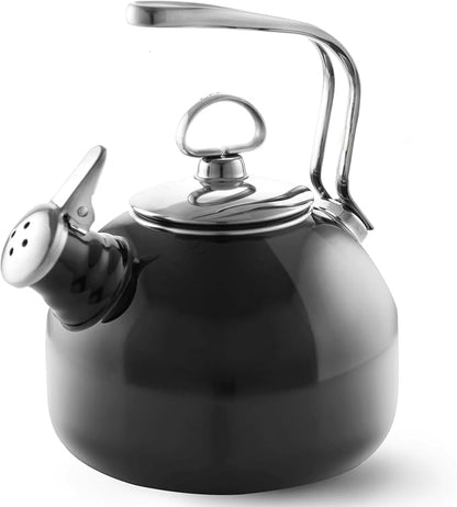 Chantal Classic Teakettle, 1.8 QT, Enamel On Steel, 2-Tone Harmonica Whistle, Rapid Boil and Even Heating (Black)