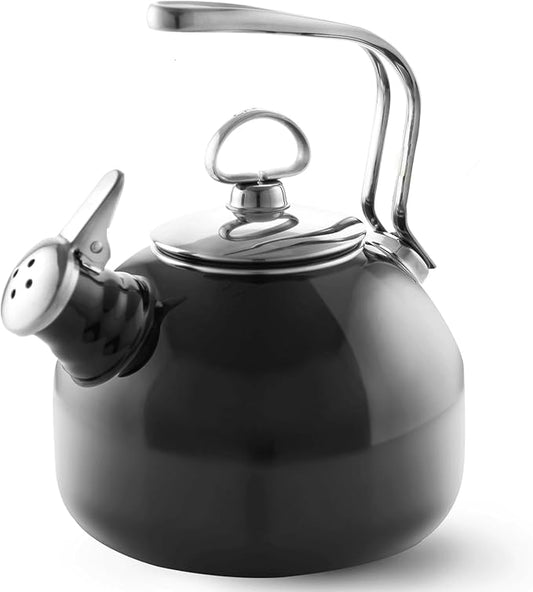Chantal Classic Teakettle, 1.8 QT, Enamel On Steel, 2-Tone Harmonica Whistle, Rapid Boil and Even Heating (Black)
