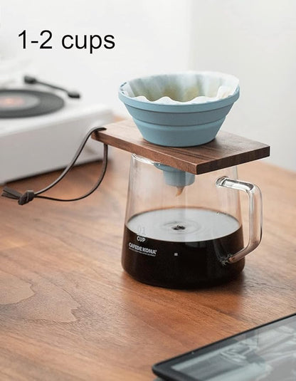 Pour Over Coffee Dripper,V60 and Cake Cup Filter Paper Silicone Coffee Funnel Filter,Reusable Dripper Coffee Filter with Wood Base Coffee Dripper Accessory for Coffee Pot Coffee Maker (Blue)