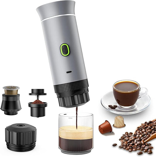 Portable Espresso Maker, Travel Coffee Maker for camping, Portable Espresso Machine with USB-C, 3-in-1 Small Espresso Machine with Ground Coffee & Capsules (NS＆DG) for RV, Hiking, Office