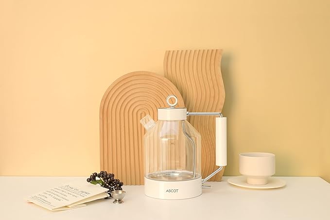Electric Kettle, ASCOT Glass Electric Tea Kettle 1.5L 1500W Retro Tea Heater & Hot Water Boiler, No Plastic, BPA-Free, Cordless, with Auto Shut-Off and Boil-Dry Protection (Creme)