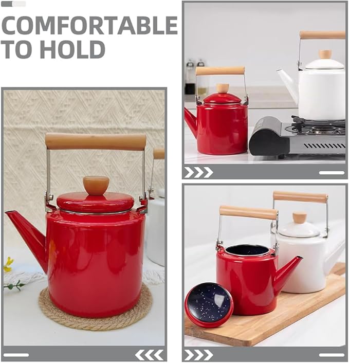 Cabilock Enamel Kettle Chinese Teapot Boiler Hot Water Kettle Enameled Teakettle Coffee Maker Water Beverage Drink Dispenser for Stovetop Camping Cookware 2.4L