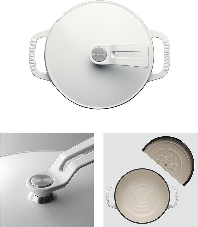 Vermicular Oven Pot 2.0 | Lightweight Enameled Cast Iron Pot | 14cm (1 Qt) | Non-Toxic | Induction-compatible | Dutch Oven | Made in Japan | Sea Salt White