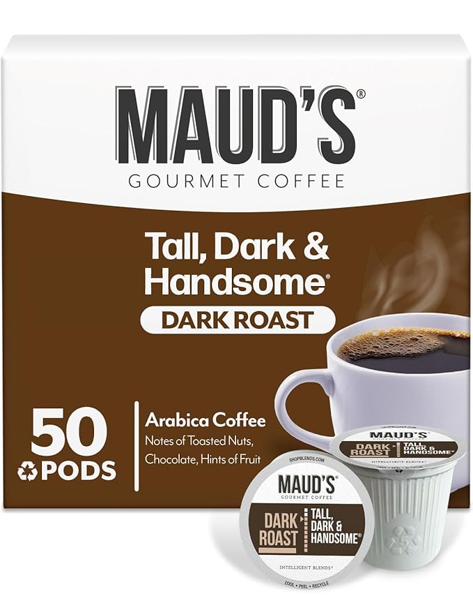 Maud's Dark Roast Coffee Pods, 50ct, Recyclable Single Serve Pods – 100% Arabica Coffee, Compatible with Keurig K Cups Maker