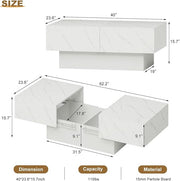 White Marble Coffee Table with Large Storage, Farmhouse Center Table for Living Room Mesas De Centro para Salas Modernas Nesting Modern Coffee Table for Reception Room