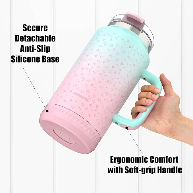 Hydraful 64 oz Tumbler with Handle and Straw - 100% Leak-Proof - Insulated Cup Reusable Stainless Steel Large Water Bottle Travel Mug for Gym, Hiking, and Camping - Gifts for Women Men Him Her