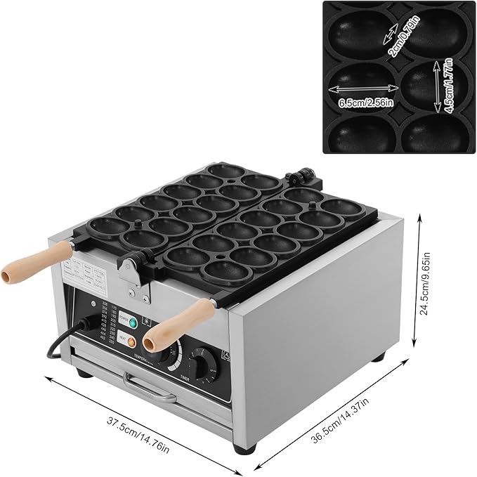 1.8KW Electric Bubble Waffle Ball Machine, Stainless Steel Pancakes Muffins Baking Machine, Portable Pancake Ball Maker for Home, Commercial (14.76 * 14.37 * 9.65in)