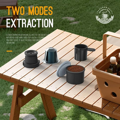 Manual Portable Coffee Maker Set with Milk Frother Cup &Carry Bag, Hand Press Espresso Machine Compatible with Nes Original Capsule/Ground for Outdoor Travel Camping Gift,White