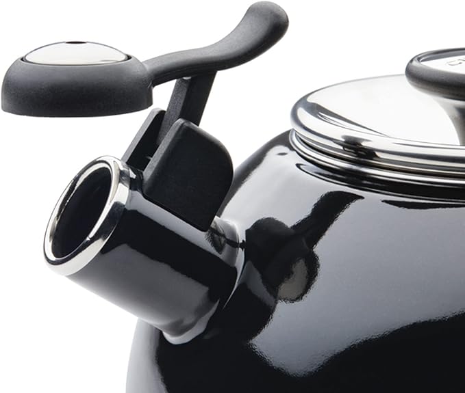 Circulon Enamel on Steel Whistling Teakettle/Teapot With Flip-Up Spout, 2 Quart - Black