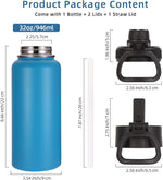 Load image into Gallery viewer, Volhoply 32 oz Insulated Water Bottles Bulk 4 Pack with Straw Lid &amp; Spout Lid,Stainless Steel Sports Water Bottle,Double Wall Vacuum Cups,Leakproof Wide Mouth Metal Flask for Hiking,Camping(Blue,4)