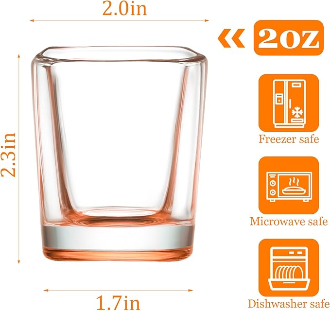 Ruckae 12 Pack 2 OZ Shot Glasses Set Gradient Colorful Shot Glasses Bulk with Heavy Base Square Glass Shot Cups for Vodka Tequila Whiskey Liquor