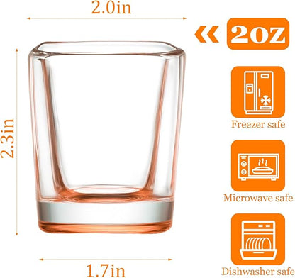 Ruckae 12 Pack 2 OZ Shot Glasses Set Gradient Colorful Shot Glasses Bulk with Heavy Base Square Glass Shot Cups for Vodka Tequila Whiskey Liquor