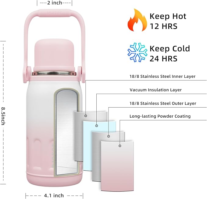 BJPKPK Insulated 27oz Thermal Water Bottle with Lid and Carry Handle Stainless Steel Water Bottles for School,Pink Pearl