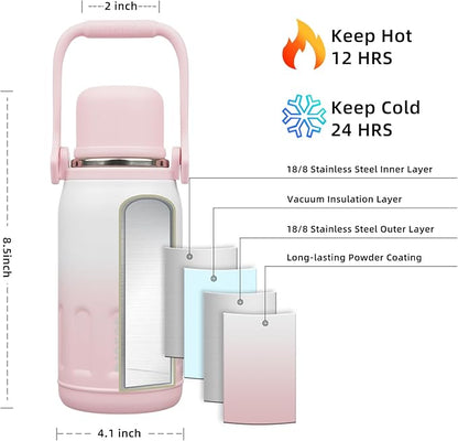 BJPKPK Insulated 27oz Thermal Water Bottle with Lid and Carry Handle Stainless Steel Water Bottles for School,Pink Pearl