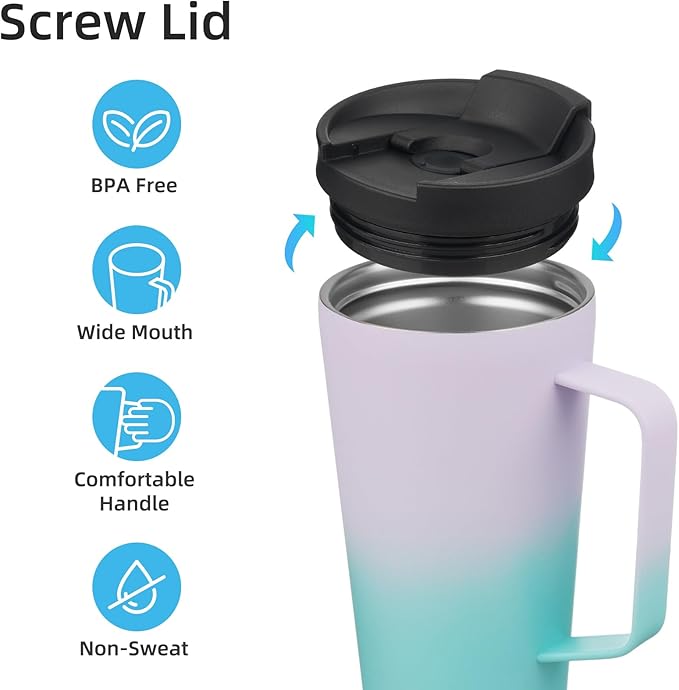 Insulated Tumbler with Handle and Straw, 18 OZ Travel Coffee Mug Stainless Steel Cup Metal Water Bottle,Lavender Green