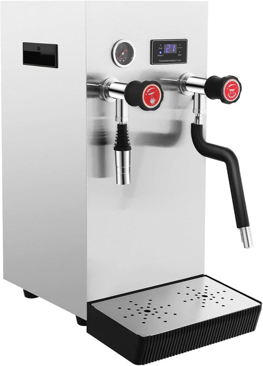 2500W Commercial Milk Frother Machine, 2.1Gal Multi-purpose Steam Hot Water Boiler with Double Boiler, Stainless Steel Milk Steamer for Coffee, Latte, Cappuccino