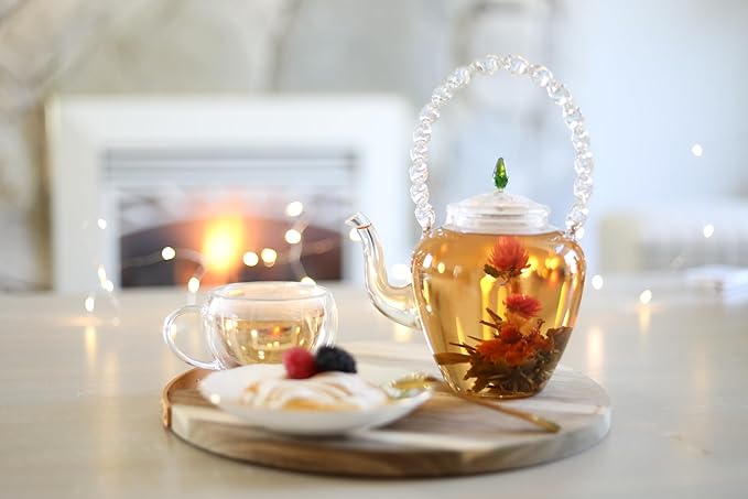 Teabloom Emerald Teapot - Special Edition Elegant Petite Borosilicate Glass Teapot (24-ounce) with Removable Loose Leaf Tea Glass Infuser