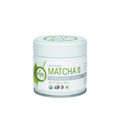 Aiya Organic Ceremonial Grade Matcha Powder - Premium Matcha Ceremonial Grade, Vibrant Jade Green Color, Mild Natural Sweetness, Japanese Tea Ceremonies - 30g Tin
