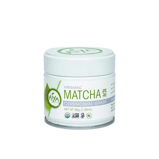 Aiya Organic Ceremonial Grade Matcha Powder - Premium Matcha Ceremonial Grade, Vibrant Jade Green Color, Mild Natural Sweetness, Japanese Tea Ceremonies - 30g Tin