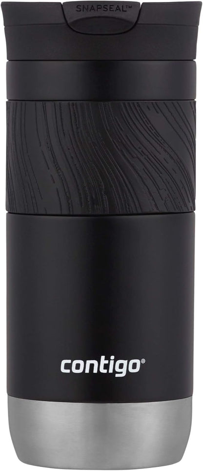 Contigo Byron Vacuum-Insulated Stainless Steel Travel Mug with Leak-Proof Lid Reusable Coffee Mug or Water Bottle BPA-Free 16oz Licorice Keeps Beverages Hot for 6 Hours or Cold for 12 Hours