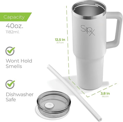 SIPX™ Insulated Tumbler With Lid And Straw, 40oz. Tumbler With Handle Keeps Cold 12 Hours, Water Bottle Thermos With Lid, BPA-Free Reusable Insulated Coffee Tumblers, Travel Mug Great For Beach Party