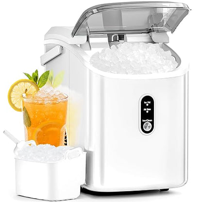 Antarctic Star Nugget Ice Maker Countertop with Soft Chewable Ice, Portable Sonic Ice Maker with Basket and Scoop, Removable Top Cover, Auto-Cleaning for Home/Party/RV/Camping