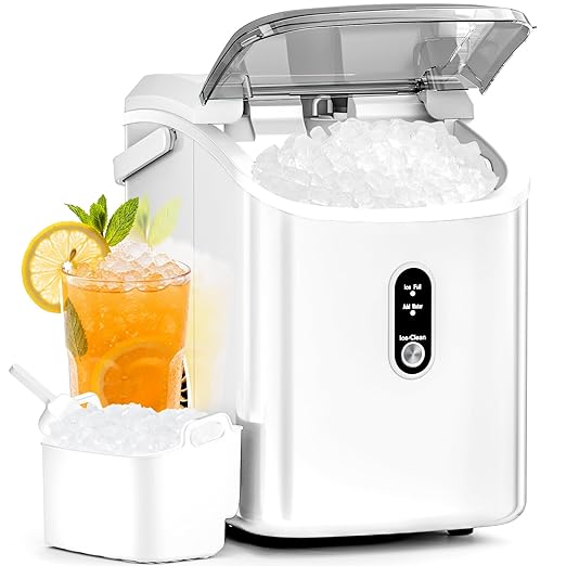Antarctic Star Nugget Ice Maker Countertop with Soft Chewable Ice, Portable Sonic Ice Maker with Basket and Scoop, Removable Top Cover, Auto-Cleaning for Home/Party/RV/Camping