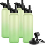 Load image into Gallery viewer, DOMICARE 40 oz Insulated Water Bottle Bulk, Vacuum Insulated Stainless Steel Sports Water Bottle with Straw Lid &amp; Spout Lid, Leakproof, Reusable - Travel, Camping, Bike, Green Gradient (4 Pack)