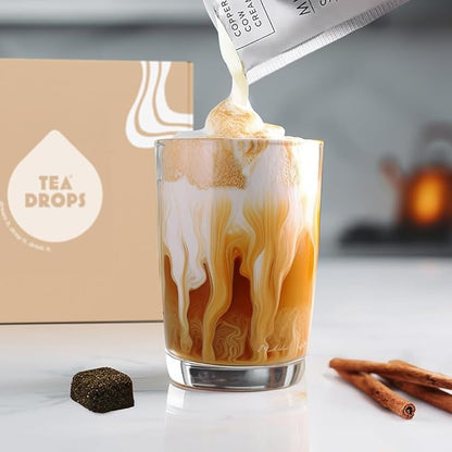 Tea Drops 30 Bulk Pack Organic Pumpkin Spice Bagless Tea - Loose Leaf, Lightly Sweetened, On-The-Go. Plastic-Free - Iced or Hot