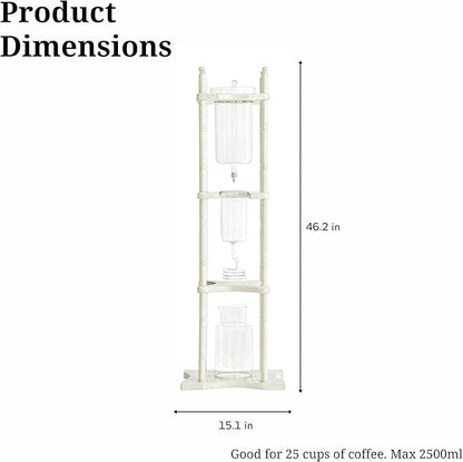 Nispira Cold Brew Drip Tower Iced Coffee Maker Glass Wooden Stand 25 Cups white