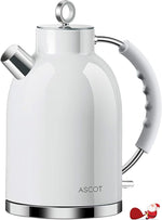 Load image into Gallery viewer, ASCOT Electric Kettle, Stainless Steel Electric Tea Kettle Gifts for Men/Women/Family 1.5L 1500W Retro Tea Heater &amp; Hot Water Boiler, Auto Shut-Off and Boil-Dry Protection (White)