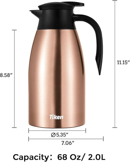 Tiken 68 Oz Thermal Coffee Carafe, Stainless Steel Insulated Vacuum Coffee Carafes For Keeping Hot, 2 Liter Beverage Dispenser (Copper)