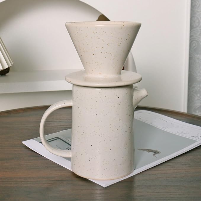 Handmade Japanese Beige Pour Over Coffee Maker Set Ceramic Coffee Dripper Brewer Heat Resistant Coffee Pot Decanter ACM-JB