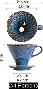 Load image into Gallery viewer, Ceramic Coffee Dripper Filter 60 Angle Tapered 02-4Cup Pour Over Coffee Ceramic Hand Brew Outdoor Cup Retro Filter Set Reusable Portable Coffee Maker (2/4 People Large - Sky Blue)