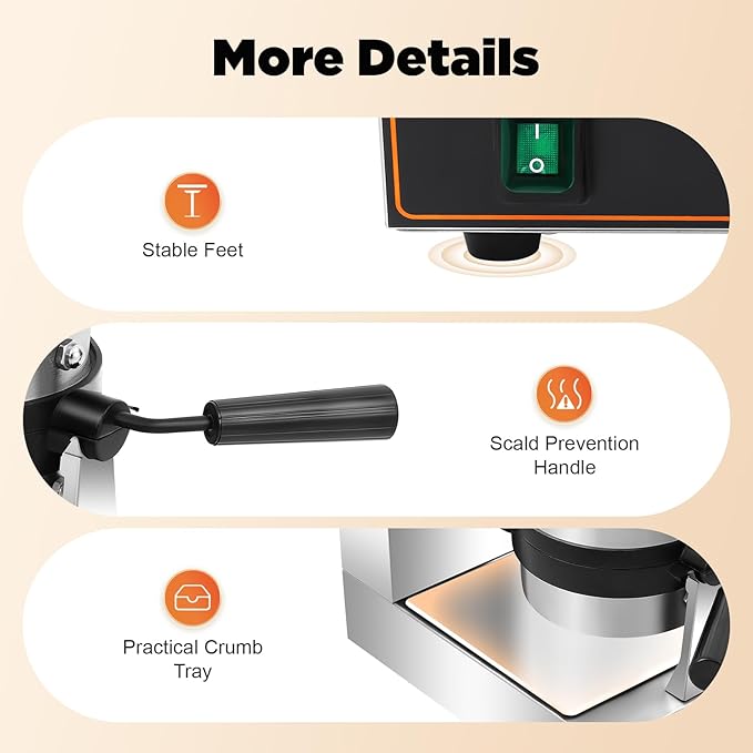 Burger Waffle Maker,Commercial Electric Burger Panini Maker Machine,Non Stick Waffle Press Machine with Time & Temp Control Stainless Steel Material for Home Kitchens Breakfast Shops Schools