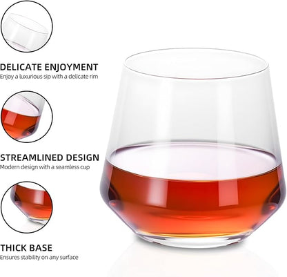 KAMMAK Classic Whiskey Glass 10.14 oz (300 ml), Thick Base Tumbler with Delicate Rim & Seamless Design, Heavy Duty Lead-Free Crystal Glass for Old Fashioned, Scotch, Bourbon