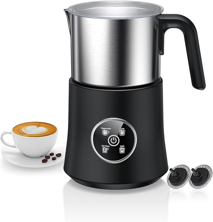 Milk Frother and Steamer, Large Capacity Detachable Electric Milk Frother, Automatic Warm and Cold Foam Maker, Hot Chocolate Maker, BPA Free, Black