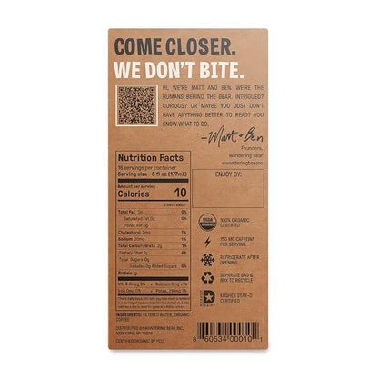 Wandering Bear Straight Black Organic Cold Brew Coffee On Tap, 96 fl oz - Extra Strong, Bold, Smooth, Unsweetened, Shelf-Stable, Ready to Drink, 100% Organic, Iced Cold Brewed Coffee Drinks