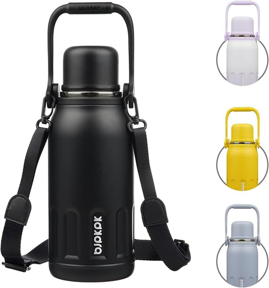 BJPKPK Insulated Water Bottle 40oz Stainless Steel Water Bottles with Handle and Cup Lid Travel Metal Thermal Flask,Black