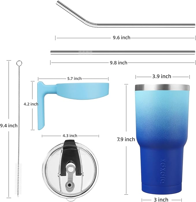 BJPKPK 30 oz Stainless Steel Insulated Tumbler Cups With Handle And Straw And Lid,Sky