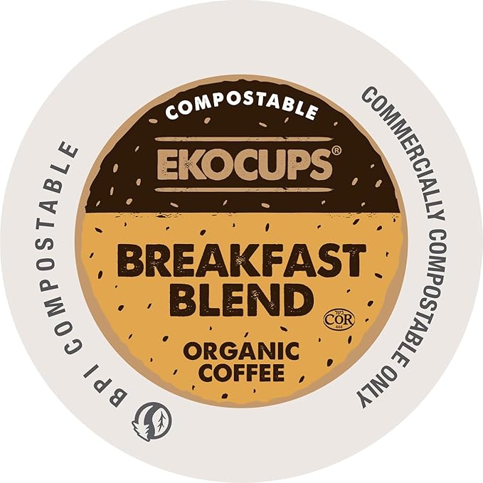 Ekocups Organic Breakfast Blend Coffee Pods - Light Roast, Compostable, Plant-Based & Freshness-Sealed - French Press-Quality Brew - Keurig Compatible, 20ct