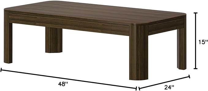 Plank+Beam Modern Rounded Coffee Table, 48 Inch, Solid Wood Contemporary Center Table for Living Room, Rectangle Tea Table, Walnut
