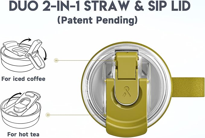 Meoky 24oz Travel Mug, Triple Insulated Stainless Steel Tumbler with Handle and 2-in-1 Straw and Sip Lid, 100% Leak Proof, Keeps Cold for 24 Hours or Hot for 8 Hours, Cupholder Friendly (Forest)