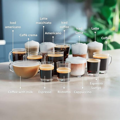 PHILIPS 5500 Series Fully Automatic Espresso Machine - LatteGo Milk System, Integrated Grinder, 20 Hot & Iced Coffee Pre-Sets, Quick Start, SilentBrew, 15-Bar Pressure, Black Chrome (EP5544/94)