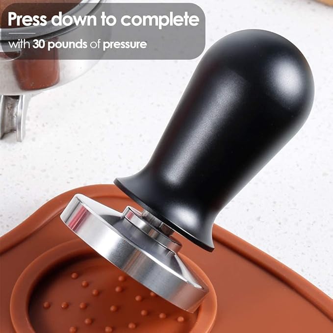 58mm Coffee Tamper Stainless Steel Espresso Tamper with Spring Loaded Coffee Calibrated Tamper Flat Base Barista Office Family Espresso Coffee Maker Accessories(with Spring, 58mm)