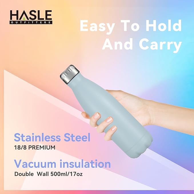 HASLE OUTFITTERS 17oz Stainless Steel Water Bottles Bulk, Vacuum Insulated Water Bottles Double Walled Reusable Metal Sports Water Bottles Keep Drinks Hot and Cold, Light Blue, 4Packs