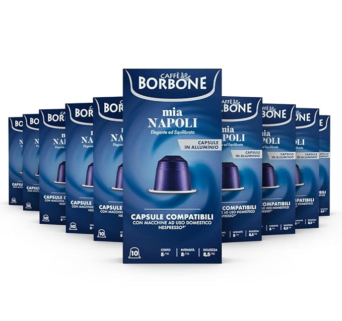 Caffe Borbone Aluminum Coffee Pods, Mia Napoli, Medium Roast, Bold and Intense, Genuine Italian Coffee - Compatible with Nespresso Original, NOT compatible with Vertuo - 100 Count