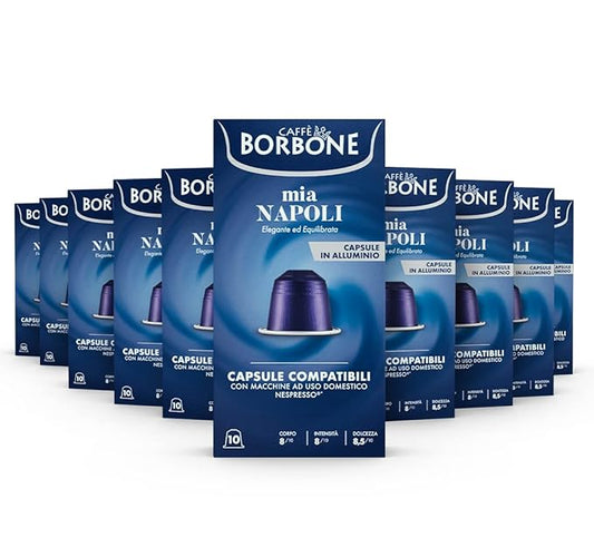 Caffe Borbone Aluminum Coffee Pods, Mia Napoli, Medium Roast, Bold and Intense, Genuine Italian Coffee - Compatible with Nespresso Original, NOT compatible with Vertuo - 100 Count