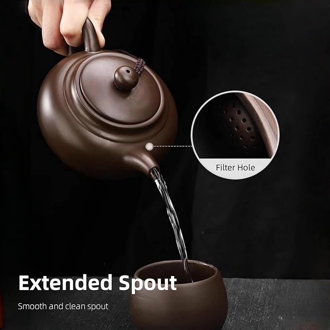 Yixing Purple Clay Tea Pot, Chinese Handmade Xishi Teapot, Pottery Zisha Sand Mud Kungfu Tea Set Kettle 14oz Zini